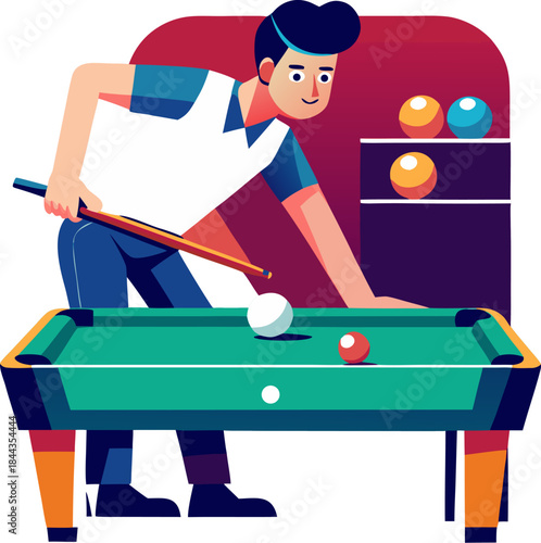 Man at the Pool Table Playing Billiards stock illustration