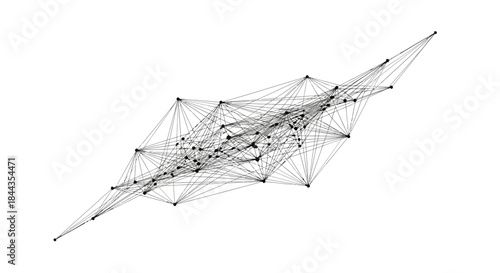 Abstract network of interconnected nodes and lines represents complex data connections and digital information flow against a white background.