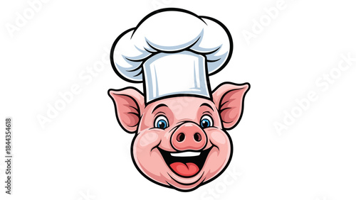 Joyful Pig Chef with Chef's Hat, Cartoon Style, Vector Art, Food and Culinary Theme