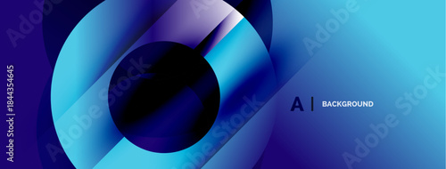 Abstract blue layers create dynamic circular design. Gradient shades suggest depth, modern aesthetic. Minimalist composition.