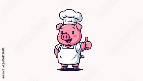 Chef Pig Giving Thumbs Up, Whimsical Cartoon Illustration for Food Businesses