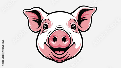 Close-up Happy Pig Face Illustration, Cartoon Style, Cheerful Farm Animal Portrait