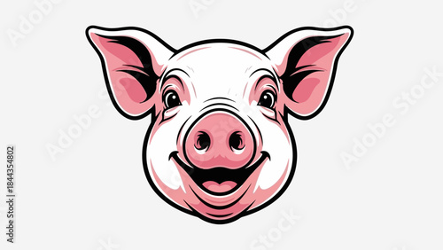 Happy Pink Pig Face Mascot Character Illustration, Cheerful Animal Icon