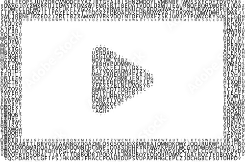 Abstract icon formed from random letters and symbols. Conceptual illustration of data privacy, digital identity, information flow, cybersecurity and artificial intelligence on white background