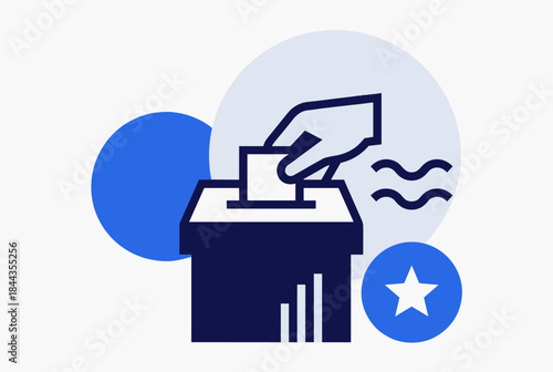 A hand casting a vote into a ballot box, symbolizing elections and democratic processes.