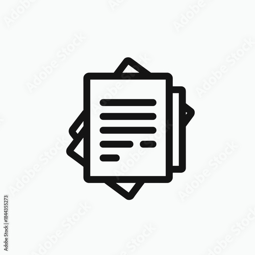 Stacked blank paper sheets with lines and margins in black outline  