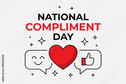 A graphic celebrating National Compliment Day with a heart, smile, and thumbs-up icons.