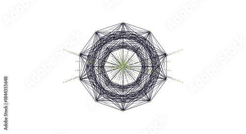 A mesmerizing abstract network of interconnected lines and points forms a complex, radial pattern, symbolizing global data flow and technological advancement.