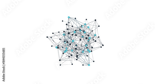 An intricate abstract network of interconnected nodes and lines forms a complex, three-dimensional structure, symbolizing data, technology, and global communication.