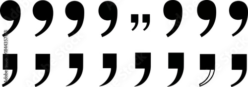 Collection of Various Black Quotation Mark Icons and Symbols Representing Speech Punctuation in Different Styles and Forms