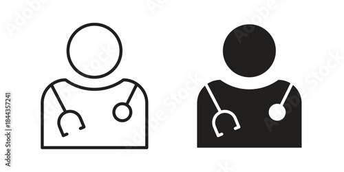 Doctor icons collection. Thin linear and black flat icons