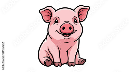 A cute, cartoon-style illustration of a happy pink piglet sitting and smiling.