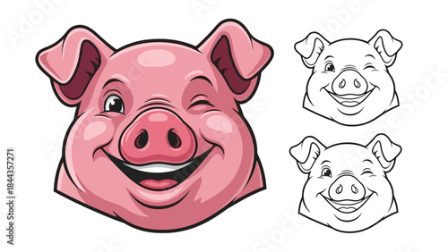 Happy Pink Pig Winking with a Big Smile and Open Mouth Vector Art