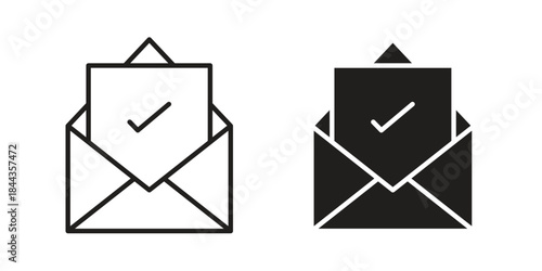 Envelope open icons collection. Thin linear and black flat icons