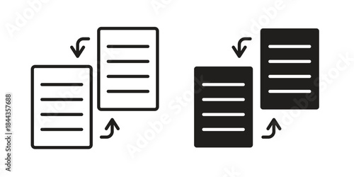 File transfer icons collection. Thin linear and black flat icons