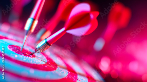 Business success concept arrows aiming at dartboard target winning situation reach goal achievement