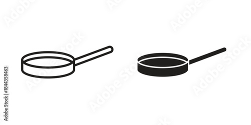 Frying pan icons collection. Thin linear and black flat icons