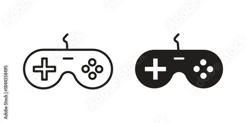 Game controller icons collection. Thin linear and black flat icons