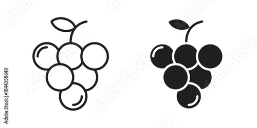 Grapes icons collection. Thin linear and black flat icons