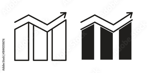 Growing graph icons collection. Thin linear and black flat icons