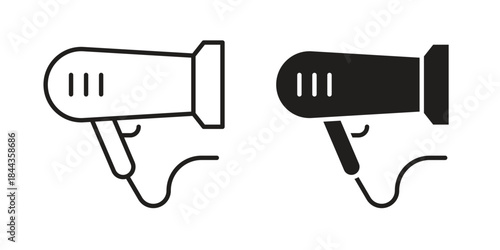 Hair dryer icons collection. Thin linear and black flat icons