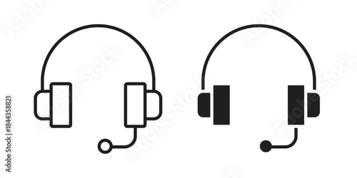 Headphone icons collection. Thin linear and black flat icons