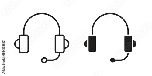 Headset icons collection. Thin linear and black flat icons