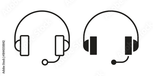 Headphones icons collection. Thin linear and black flat icons