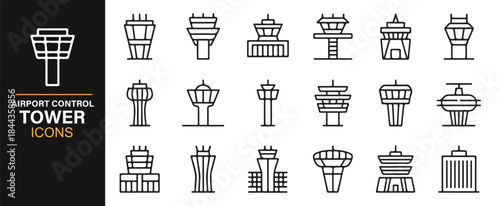Outline aviation tower icons representing airport monitoring structures