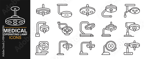 Thin-line surgical lamp illustrations for clinical and healthcare graphics