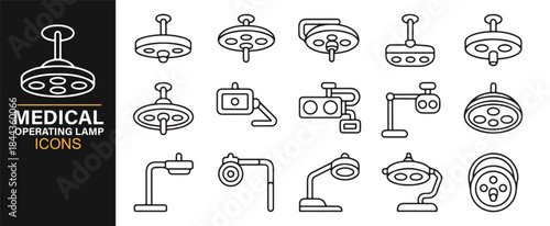 Minimal linear medical lighting icon set for hospitals and clinics