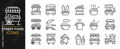 Outline street food graphics for fast food and outdoor dining designs
