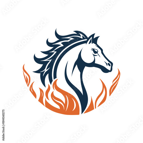 Fire Horse Zodiac Vector Illustration – Stylized Horse Head with Flame Mane