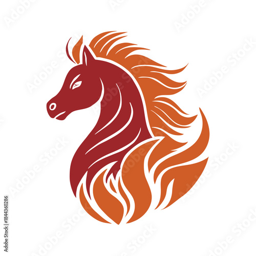 Fire Horse Zodiac Vector Illustration – Stylized Horse Head with Flame Mane