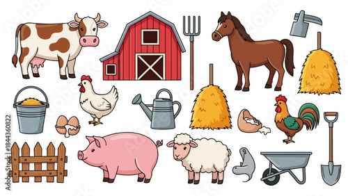 Farm Animals and Barn: A Colorful Collection of Rural Livestock and Tools