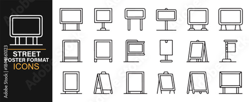 Outline street advertising icons for marketing and promotional graphics