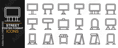 Modern vector icons of urban poster boards and outdoor display formats