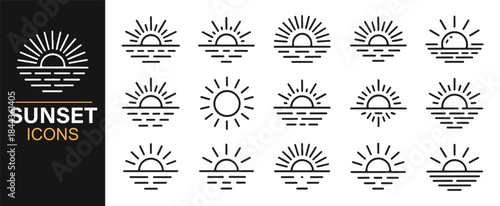 Outline sunset and sunrise icons for travel and outdoor projects