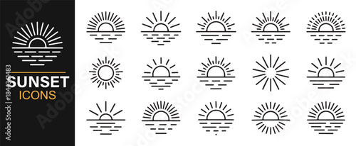 Modern geometric sunset symbols in minimal vector style