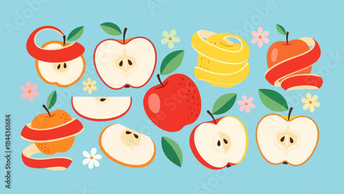 Colorful Illustrative Fruit Composition with Apples Strawberries and Citrus