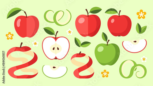 Colorful Illustration of Apples in Red and Green with Playful Elements and