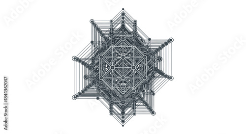 Intricate geometric snowflake pattern with symmetrical radial design and complex interconnected lines on a white background.