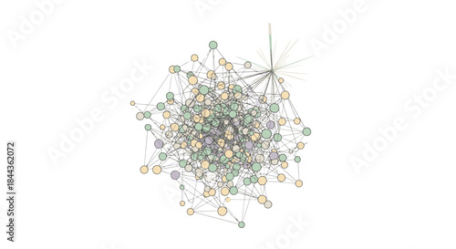 Abstract network of interconnected nodes and lines representing data connections and complex relationships on a white background.