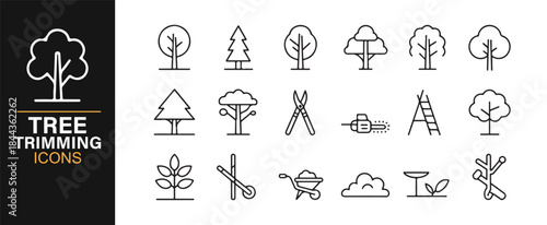 Thin-line tree trimming symbols for garden and yard service design