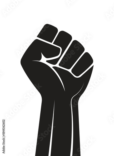 Raised Clenched Fist Vector Illustration – Black and White Symbol of Power, Strength, Unity, and Resistance in Minimalist Graphic Design

