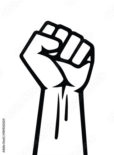 Raised Clenched Fist Vector Illustration – Black and White Symbol of Power, Strength, Unity, and Resistance in Minimalist Graphic Design
