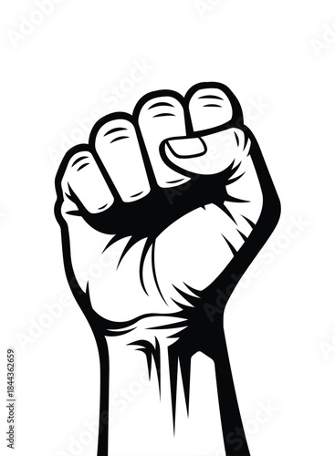 Raised Clenched Fist Vector Illustration – Black and White Symbol of Power, Strength, Unity, and Resistance in Minimalist Graphic Design
