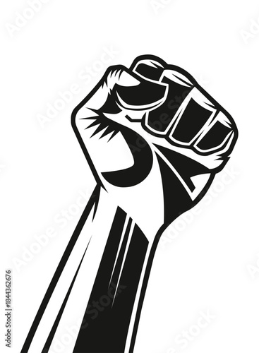 Raised Clenched Fist Vector Illustration – Black and White Symbol of Power, Strength, Unity, and Resistance in Minimalist Graphic Design
