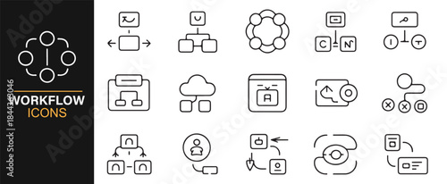 Structured workflow symbol set for technology, management, and planning graphics