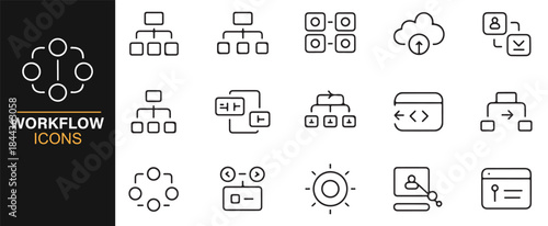 Abstract workflow and system icons in modern editable stroke style
